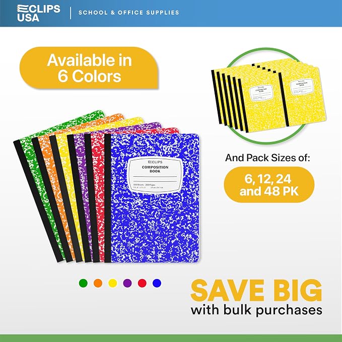 Composition Notebook Wide Ruled Composition Notebooks Bulk Yellow Marble Hard - Image 2