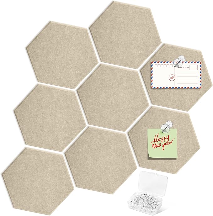 8PCS Hexagon Cork Board Tiles, Self-Adhesive Felt Bulletin by phepetroll