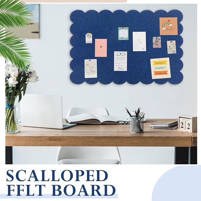 Mooliwe Scalloped Felt Bulletin Board 48 x 36 Inches Foldable Dark Blue Pin - Image 4