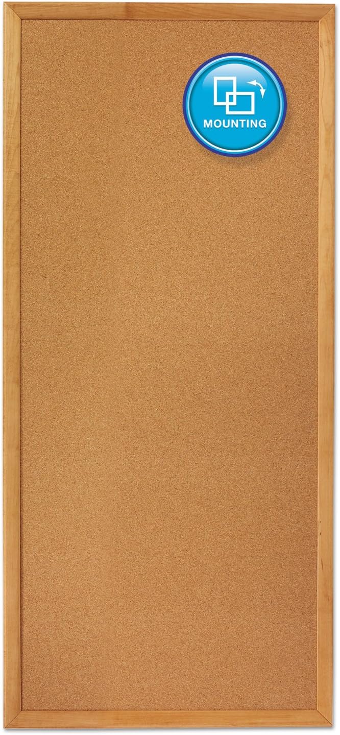 Quartet Cork Board, Bulletin Board, 3' x 1' Corkboard, Oak Finish Frame (300)-DeskLoop Office