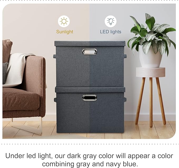 Large 17" 36 Quart Collapsible Stackable Storage Bins with Lids, 5 Packs Dark Gray Foldable Fabric Closet Storage Boxes with Lids Heavy-duty Linen Cube Baskets(17 x 12 x 11)-DeskLoop Office