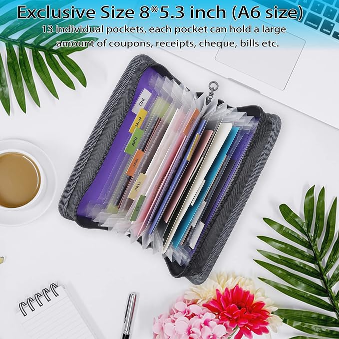NAFY Small Accordion File Organizer, A6 Size 13 Pockets Coupon Receipt Holder - Image 2