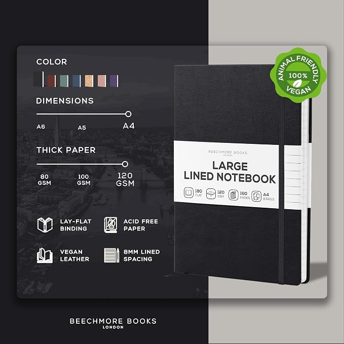 BEECHMORE BOOKS Large Lined Journal Notebook, 8.5" x 11.5" Hardcover Vegan - Image 2
