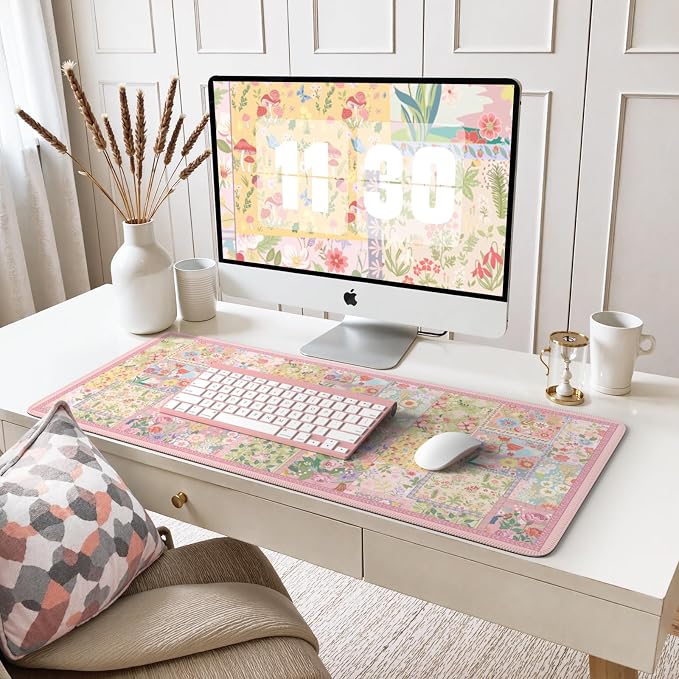 iCasso Pink Desk Mat for Keyboard and Mouse, Large Mouse Pad, Floral Desk Pad - Image 7