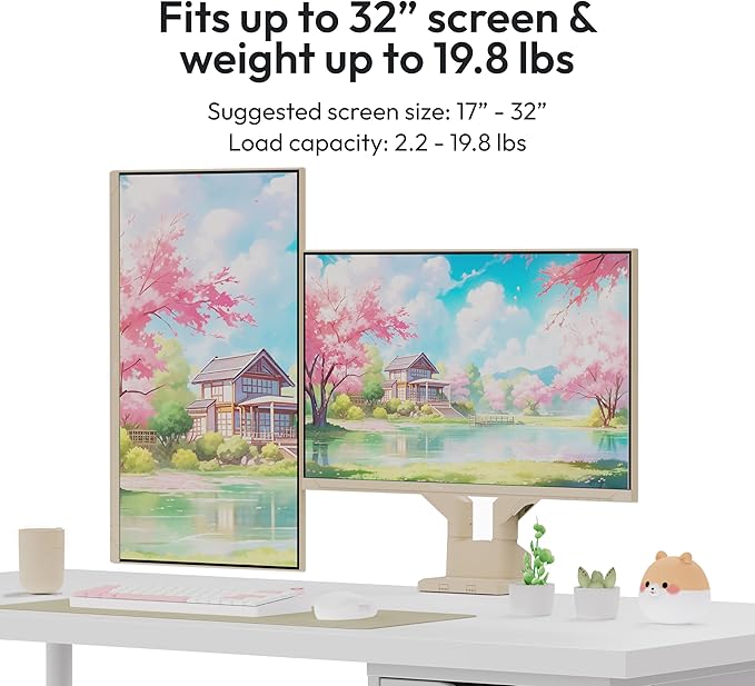 Pixio PS1D Wave Beige Dual Monitor Arm Stand Desk Mount - Fits up to 32 inches Monitors and up to 19.8lbs. VESA Compatibility and Integrated Cable Management-DeskLoop Office