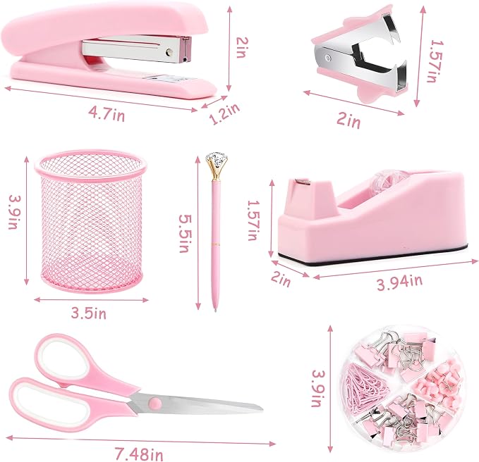 Pink Office Supplies, Staple Remover, Tape Holder, Pen Holder, Ballpoint Pen - Image 2
