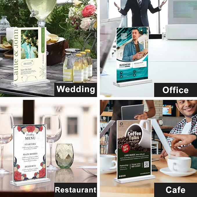 Acrylic Sign Holder 5.5x8.5 Inches 4 Pack, Double Sided Clear Display Stand - Image 6