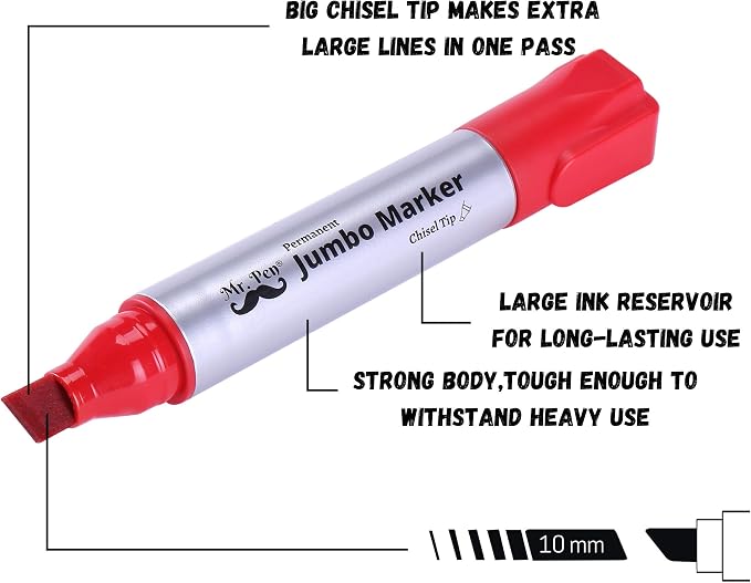 Mr. Pen- Jumbo Permanent Markers, 4 Pack, Chisel Tip | Wide Tip, Thick - Image 3