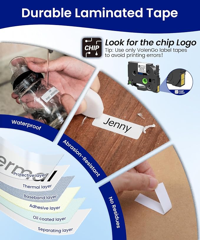 Label Maker Machine with 4 Tapes, 12mm Laminated Waterproof-Labels, D210s - Image 6