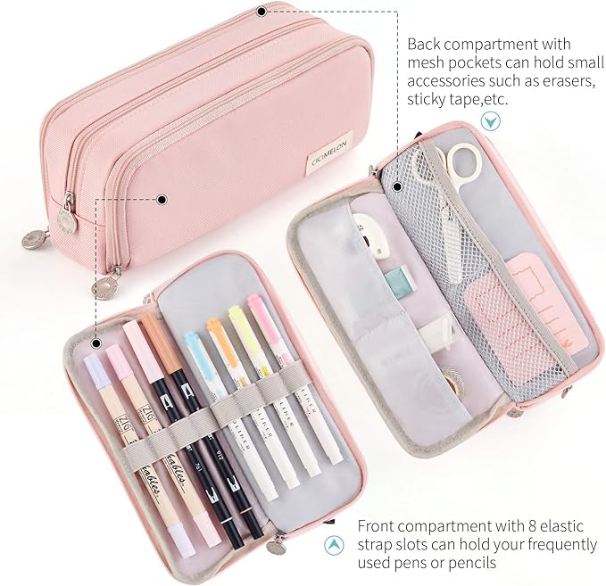 CICIMELON Large Capacity Pencil Case 3 Compartment Pouch Pen Bag - Image 4