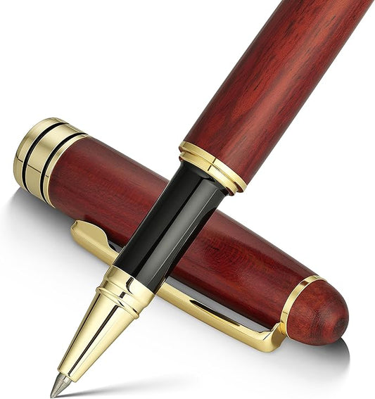 BEILUNER Luxury Rosewood Ballpoint Pen Writing Set - Elegant Fancy Nice Gift Pen Set for Signature Executive Business Office Supplies - Gift Boxed with Extra Refills (Black)