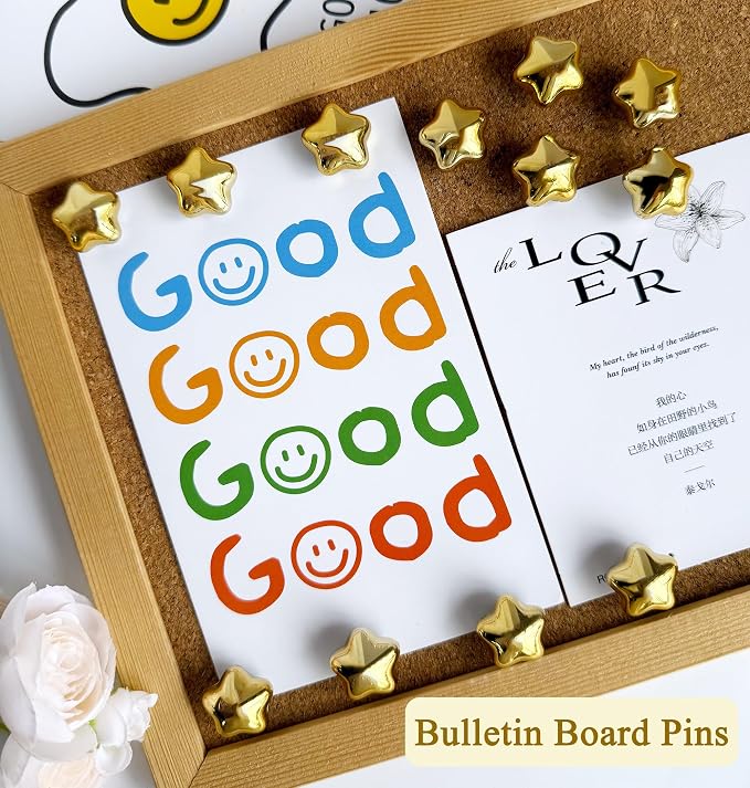 Gold Push Pins for Wall, Thumb Tacks for Bulletin Board, Cute Decorative - Image 2