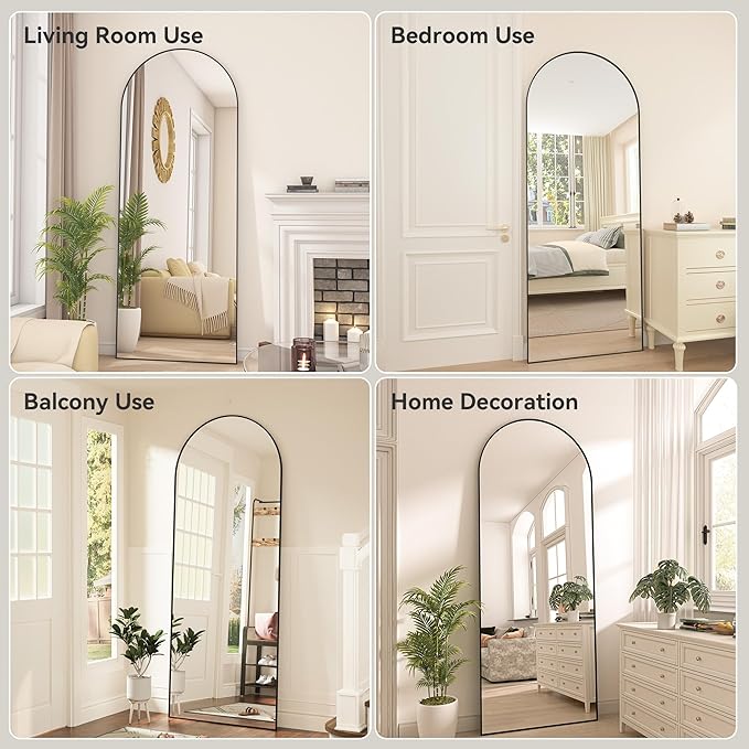 Hasipu 81" x 41" Arched Full Length Mirror Extra Large Wall Mounted Hanging or Leaning Mirror, Aluminum Frame Tempered Glass Rectangle Mirror, for Bedroom Living Room Cloakroom, Black-DeskLoop Office