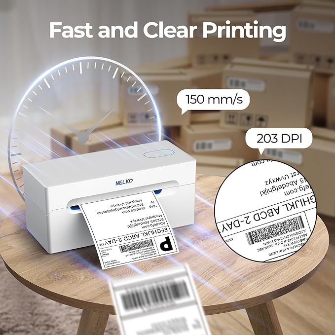 Nelko Bluetooth Thermal Shipping Label Printer, Wireless 4x6 Shipping Label Printer for Small Business, Support Android, iPhone and Windows, Widely Used for Amazon, Ebay, Shopify, Etsy(White)-DeskLoop Office