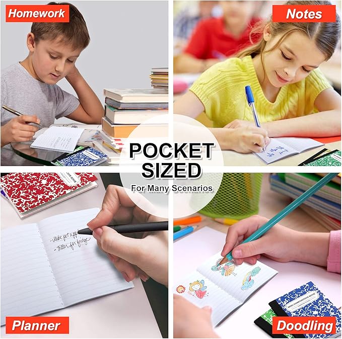 feela Composition Notebook, Mini Sized 30 Pack 5 Colors Narrow Ruled Mini - Image 7
