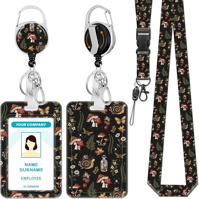 Hancynir Mushroom Lanyards for Id Badges, Cute Badge Holder by Hancynir