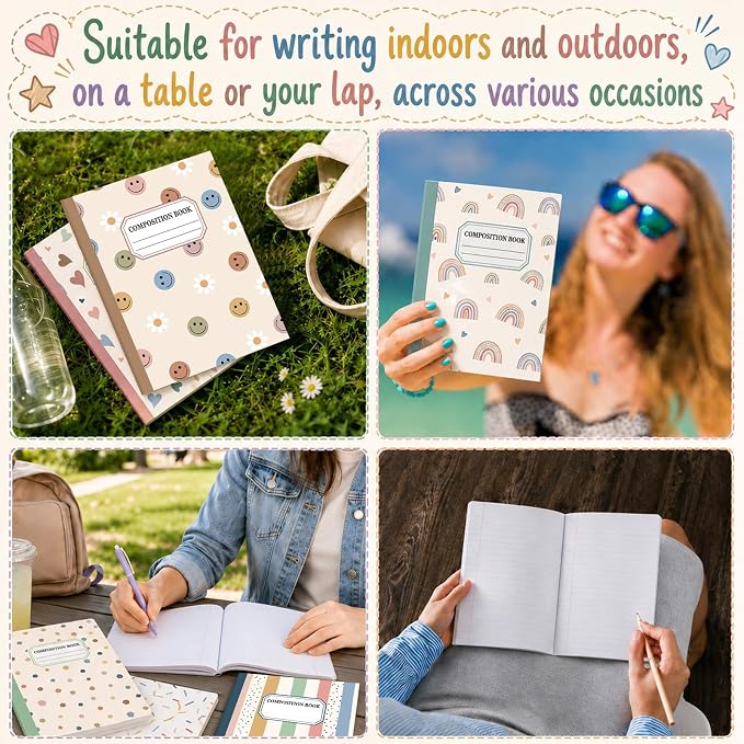 6 Pack Large Composition Notebooks Bulk 9.8 × 7.5 in Wide Ruled Hard Cover - Image 6