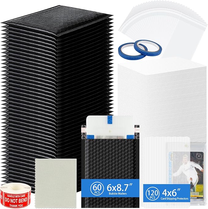 Fayoo Trading Card Shipping Supplies, 60 Bubble Mailers, 120 Protectors | by Fayoo