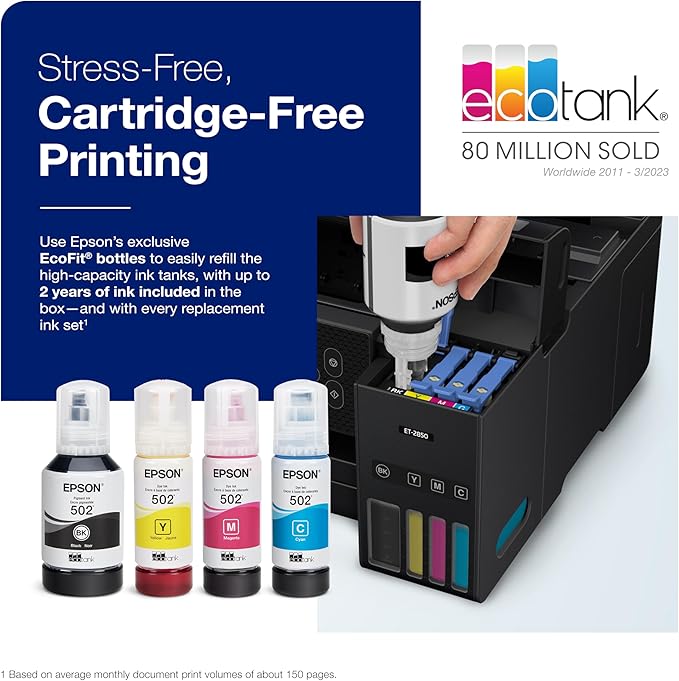 Epson EcoTank ET-4800 Wireless All-in-One Cartridge-Free Supertank Printer with Scanner & EcoTank ET-2850 Wireless Color All-in-One Cartridge-Free Supertank Printer with Scan-DeskLoop Office
