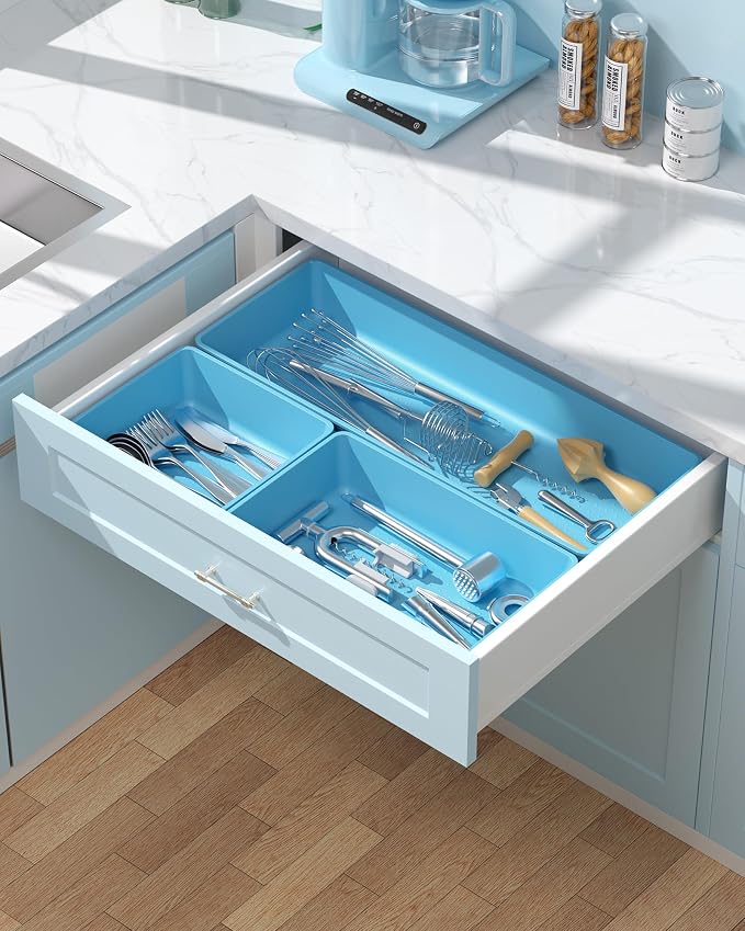 10 Pack Large Size Plastic Drawer Organizers Set, 3 Sizes Desk Drawer Organizer - Image 6