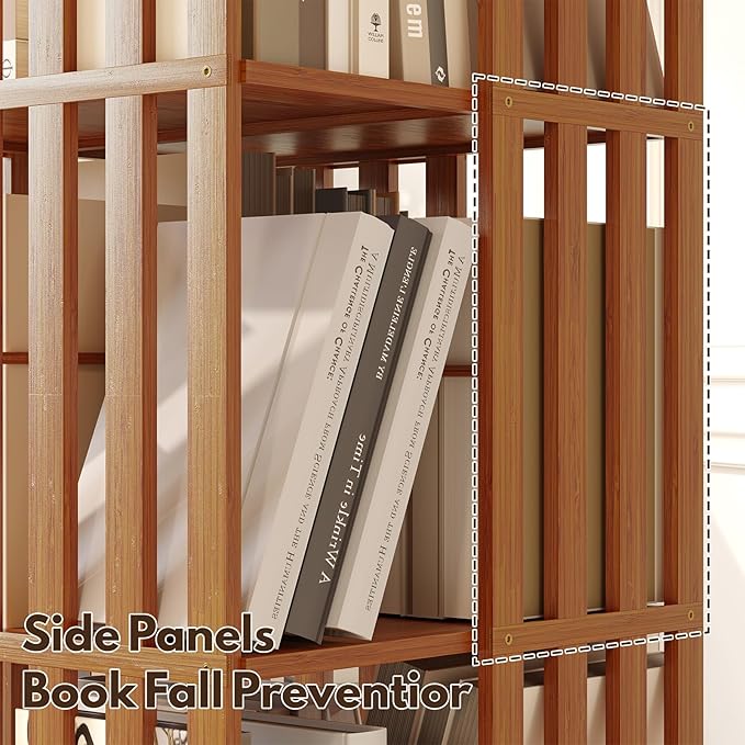 Rotating Bookshelf Tower, 360 Display Spinning Bookcase, Bamboo Bookshelf Floor Standing Storage Rack, Wood Narrow Book Shelf Organizer for Kids&Adults, Walnut 6 Tier-DeskLoop Office