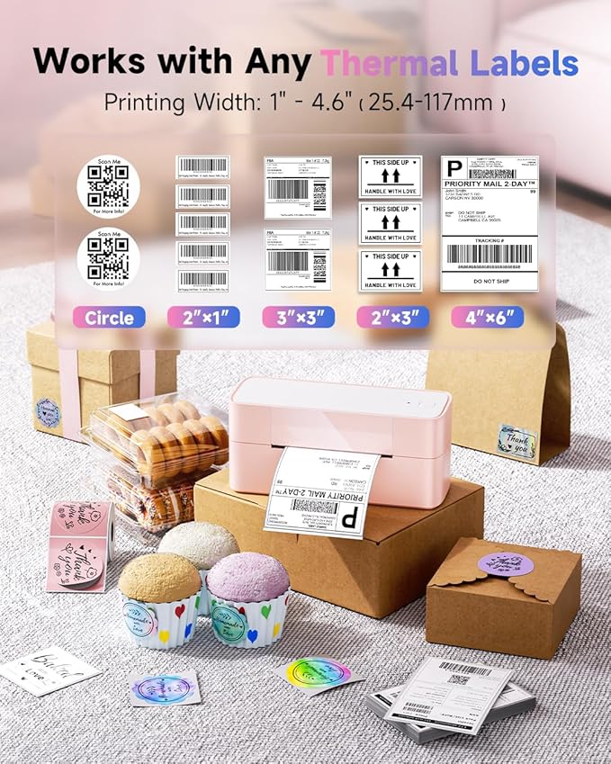 Bluetooth Thermal Label Printer Pink, Wireless 4x6 Thermal Shipping Printer Pink for Small Business & Shipping Package, Desktop Printing, Compatible with Amazon, Ebay, Shopify, Etsy, USPS-DeskLoop Office