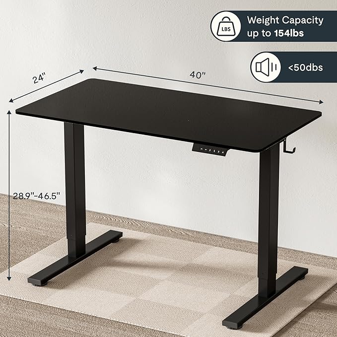 FLEXISPOT EN1 Whole-Piece Standing Desk 40 x 24 Inches Electric Height Adjustable Small Desk for Home Office (Black Frame + 40 in Black Top)-DeskLoop Office