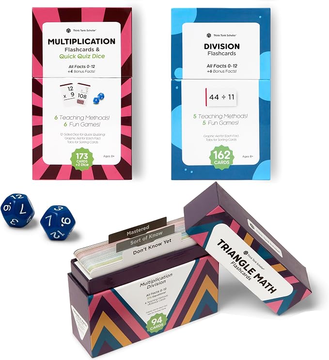 Award-Winning Math Flash Cards – 711 Multiplication & Division Facts – Jumbo by ThinkTankScholar