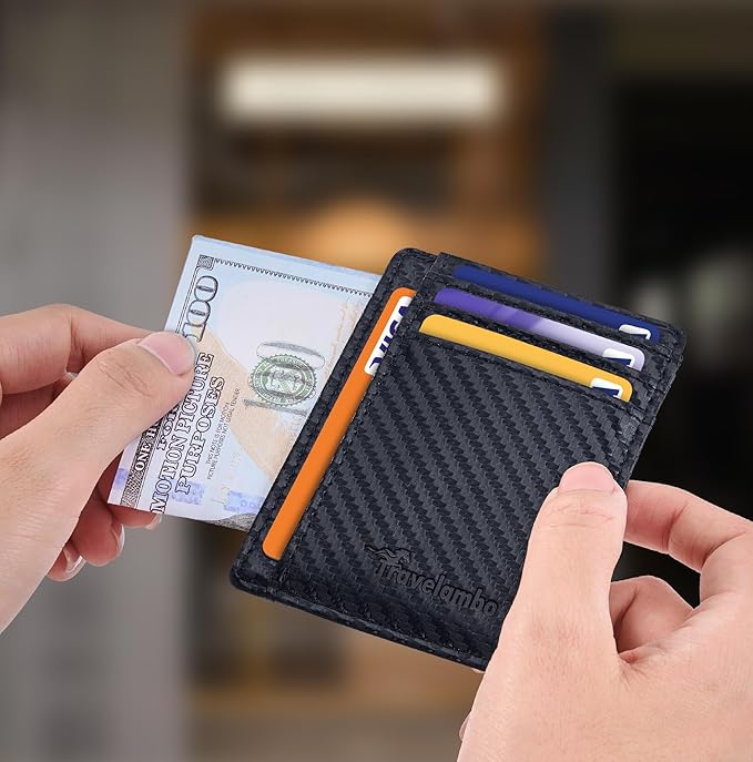 Travelambo Slim Wallet Front Pocket Minimalist Leather RFID Blocking Medium Size - Image 3