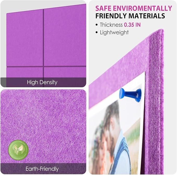 MaxGear Felt Bulletin Board 36" x 24", Rose Pink Felt Wall Tiles Push Pins | - Image 2