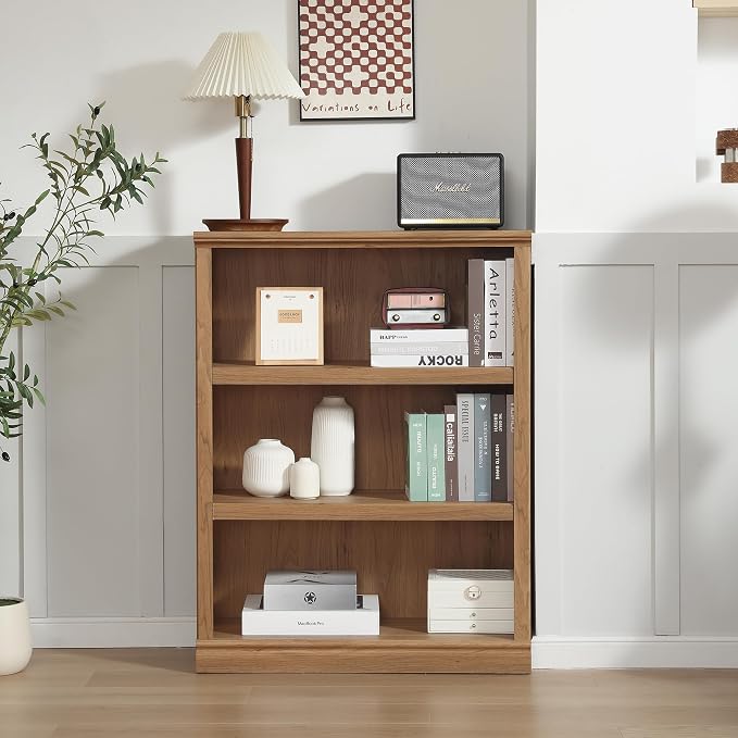 blini 3-Shelf Bookcase Wooden Bookshelves 33in Wide Floor Standing Display by blini