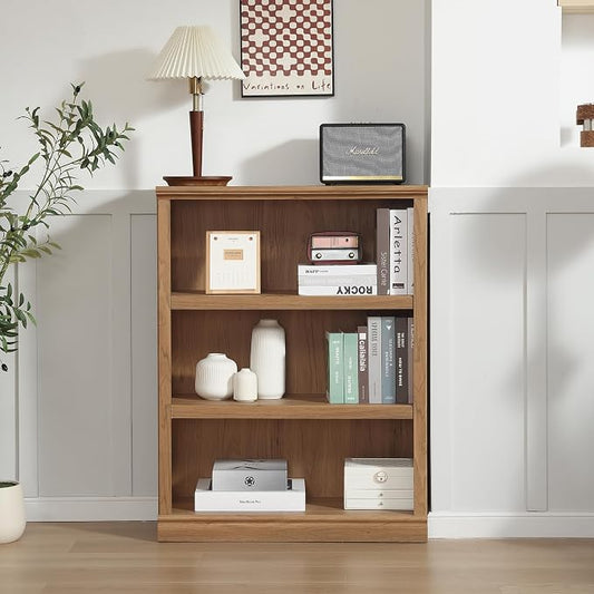 blini 3-Shelf Bookcase Wooden Bookshelves 33in Wide Floor Standing Display by blini