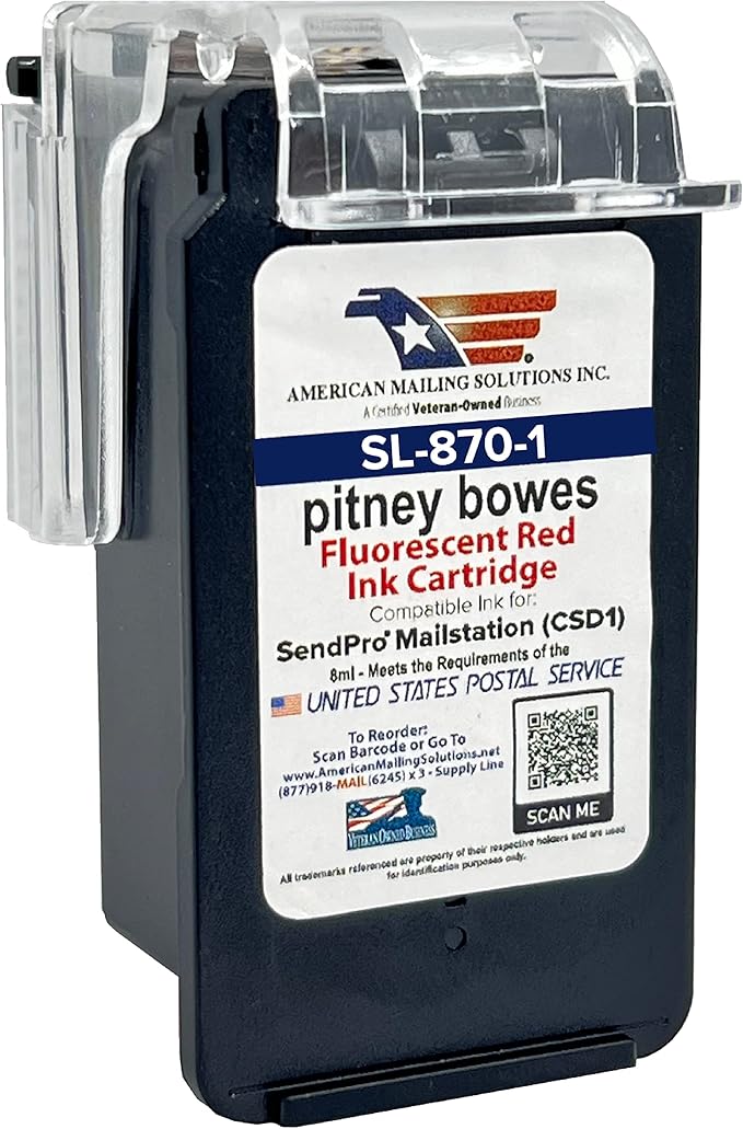AMERICAN MAILING SOLUTIONS INC. | 1-Pack | PB SL-870-1 Red Ink Cartridge Replacement for The PB SendPro Mailstation Series Postage Meter (CSD1) Machine, 8ml-DeskLoop Office