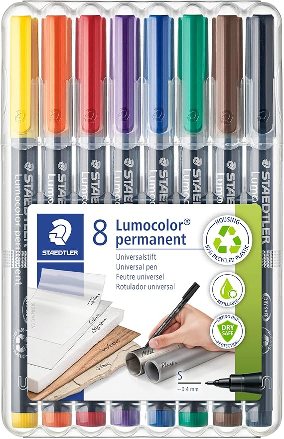 STAEDTLER Lumocolor Permanent Universal Pen: Set of 8 Permanent Markers by Staedtler