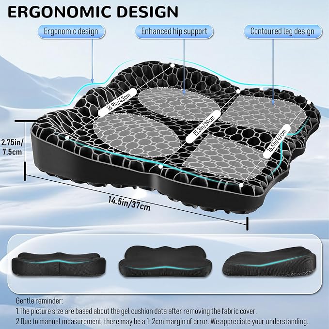 Cooling Gel Seat Cushion, Thickened Big Breathable Honeycomb Design Absorbs - Image 2