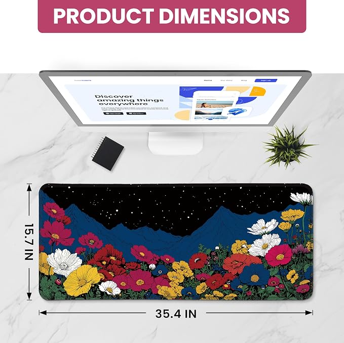 Aesthetic Desk Mat, Cute Girly Floral Desk Pad Protector - Image 2