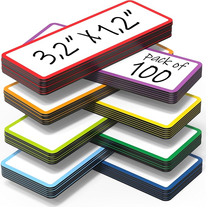100 Pack Dry Erase Magnetic Labels 3.2x1.2 in by Juzari
