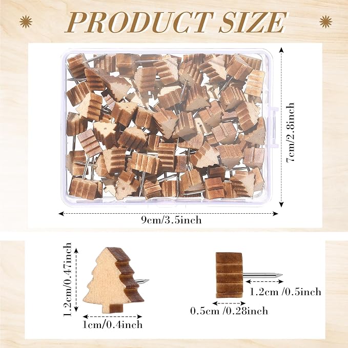 Sawysine 80 Pcs Wood Push Pins, Christmas Trees Cute Thumb Tacks Decorative - Image 2