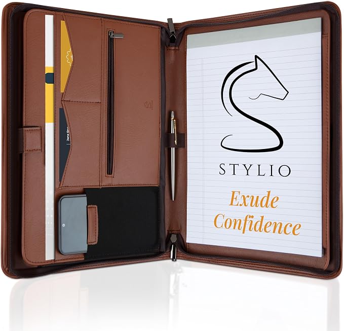 STYLIO Zipper Padfolio Portfolio Binder Organizer | Faux Leather Portfolio by Stylio