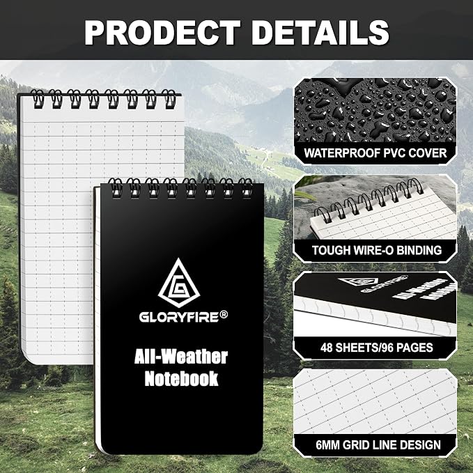 GLORYFIRE Waterproof Notebook, 10 Pack All Weather Note Pads, Tactical Memo Book - Image 3
