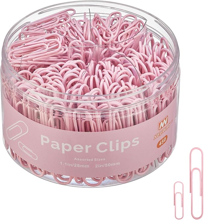 NEEWAY 450pcs Paper Clips Assorted Sizes, Small and Large Paper Clips, Coated by NEEWAY