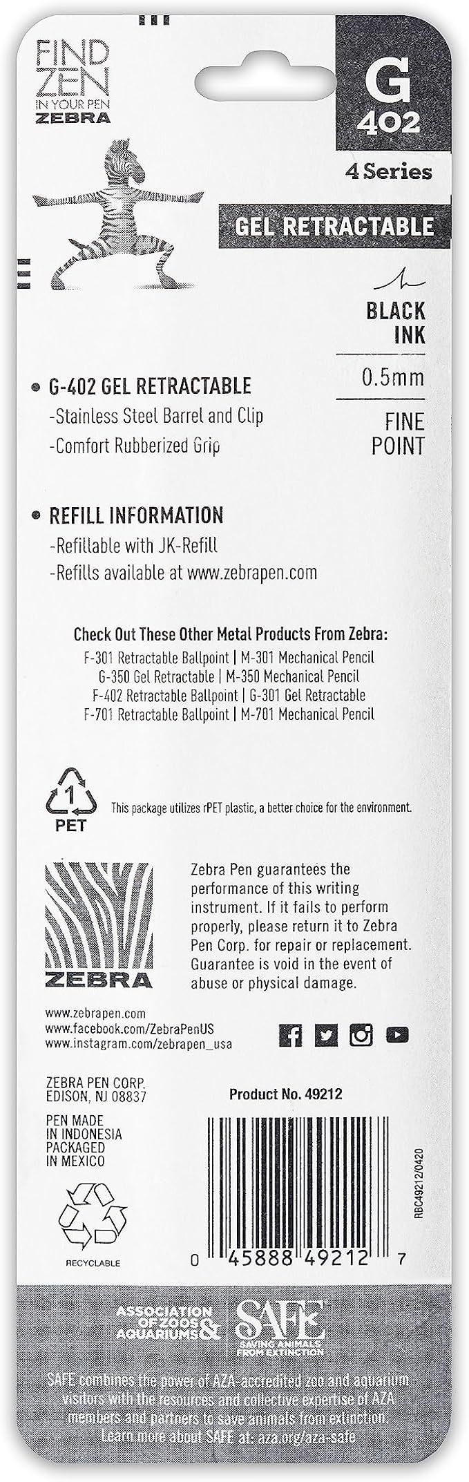 Zebra Pen - STEEL G-402 Retractable Gel Pens - 0.5mm Fine Point - Smooth Black - Image 4