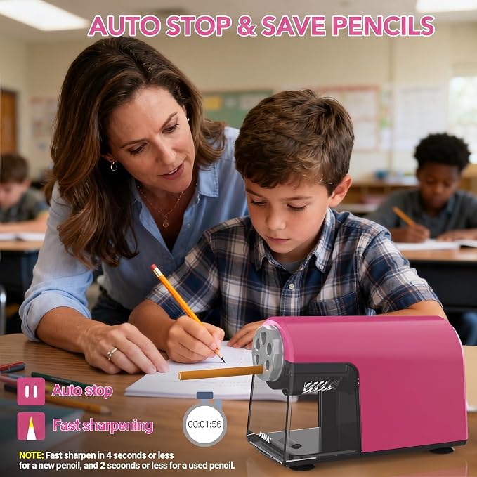 AFMAT Electric Pencil Sharpener Heavy Duty, 6 Holes, Cordless & Rechargeable - Image 2