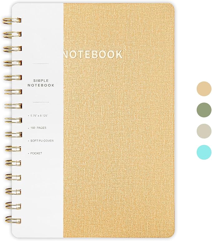 Lined Spiral Notebook College Ruled A5 Journal Book for Note Taking, 160 Pages Writing Journal for Office and Home School Supplies 5.75x8.125 inch - Khaki-DeskLoop Office