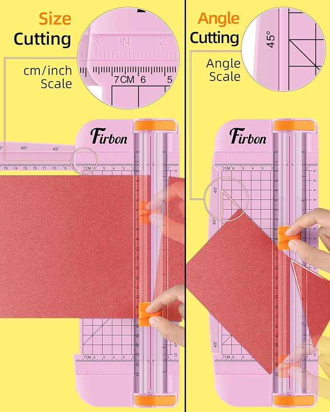 Firbon Pink A5 Paper Cutter, Straight Small Paper Trimmer with Side Ruler for Scrapbooking Craft, Paper, Coupon, Label, Cardstock-DeskLoop Office