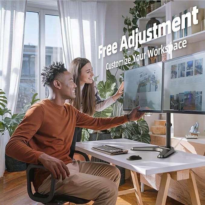 Claiks Dual Monitor Mount, Ergonomic Adjustable Monitor Arm for Max 32 inch Screens, Adjustable Computer Monitor Stand up to 40 lbs, VESA Mounting Holes 75&100mm, Black-DeskLoop Office