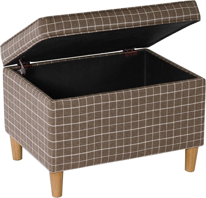 Home Decor | Dinah Collection Modern Storage Ottoman | Ottoman with Storage for Living Room & Bedroom(Brown Windowpane Fabric)-DeskLoop Office