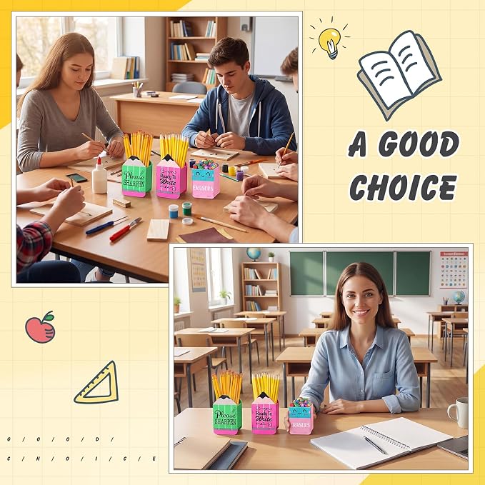 DoubleFill 3 Pcs Sharp and Dull Pencil Holder Eraser Buckets Wooden Shaped - Image 6