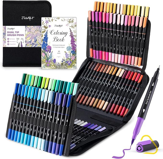 JusArt Markers for Adult Coloring Books No Bleeding, 100 Colors Coloring Markers by JusArt%7CCreativeArtSupplies