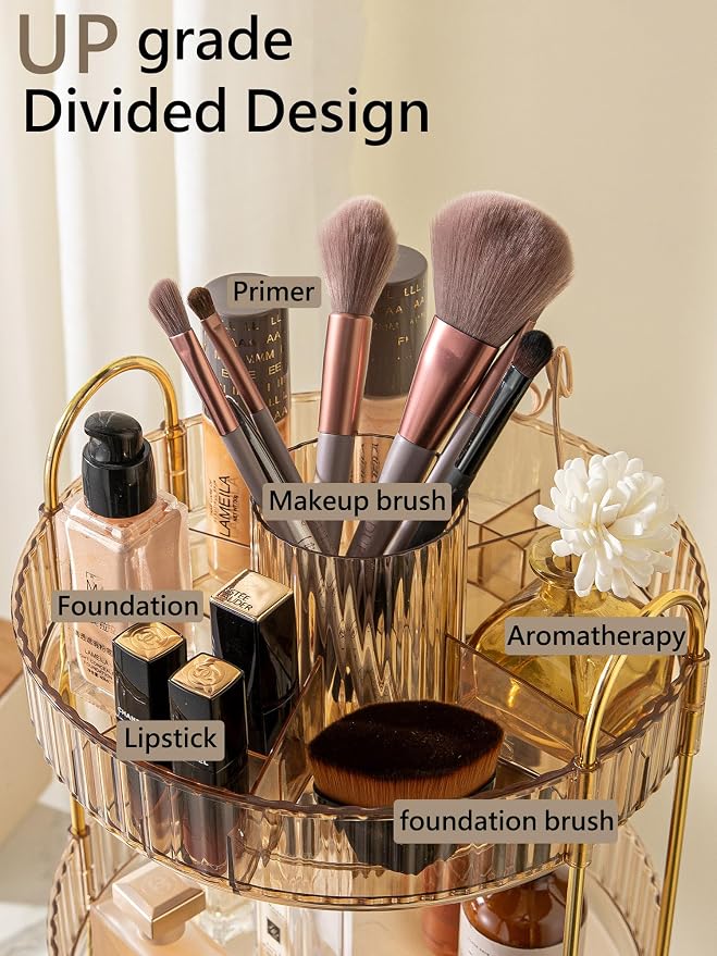 Asayuee 360 Rotating Makeup Organizer, 3 Tier Large Capacity Make Up Organizers - Image 2